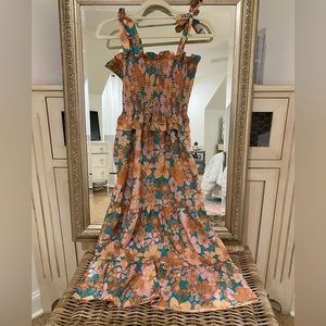 brown with flowers long dress
